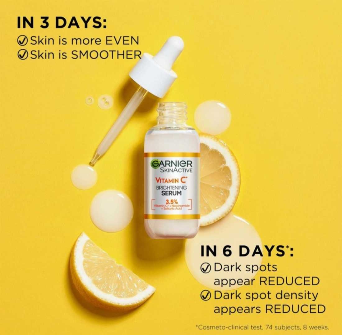 GARNIER Bright Complete Overnight Serum (10% Pure Vitamin C Reduce Skin Blemishes + Brighten Skin) 15ml